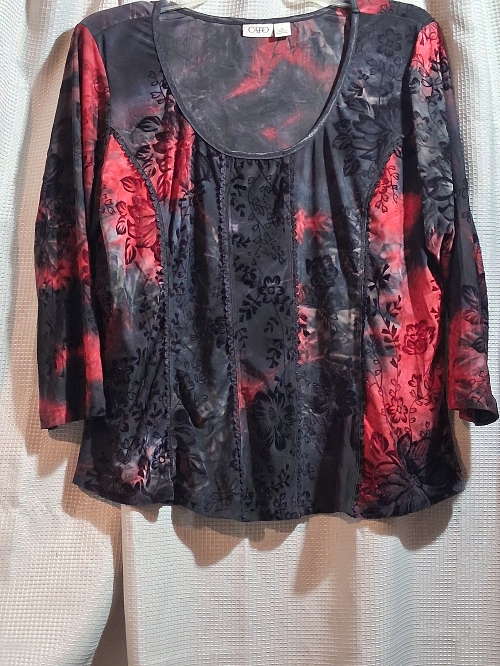 Cato Black and Red Velvet Burnout Scoop Neck Tunic